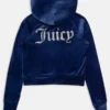 Blue diamante velour zip-up hoodie