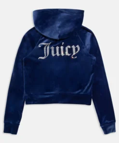 Blue diamante velour zip-up hoodie