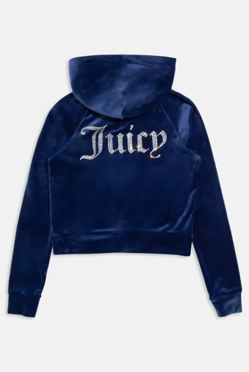 Blue diamante velour zip-up hoodie