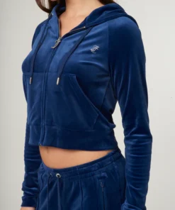 Blue diamante velour zip-up hoodie