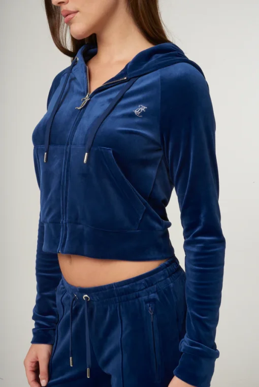 Blue diamante velour zip-up hoodie