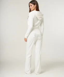 Bright white diamante velour zip-up Tracksuit