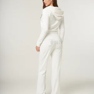 Bright white diamante velour zip-up Tracksuit