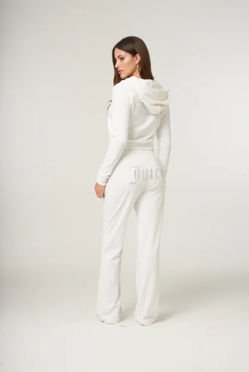 Bright white diamante velour zip-up Tracksuit