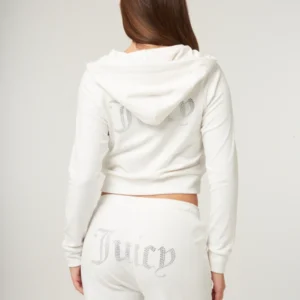 Bright white diamante velour zip-up Tracksuit