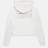 Bright white diamante velour zip-up hoodie