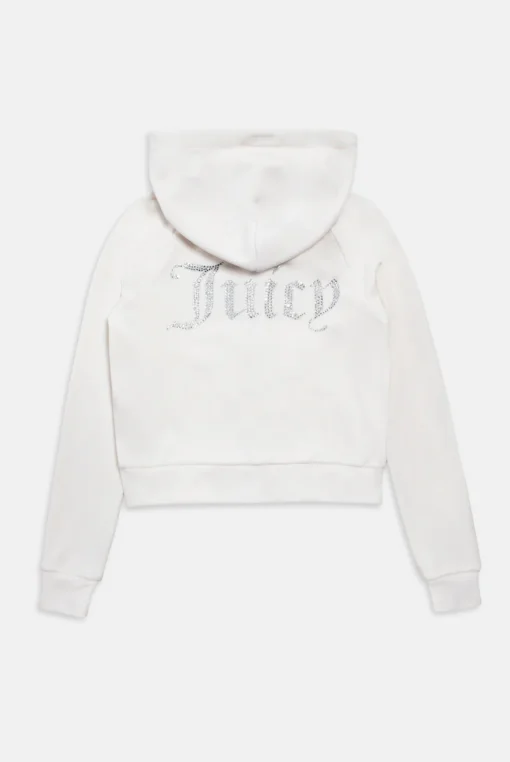 Bright white diamante velour zip-up hoodie