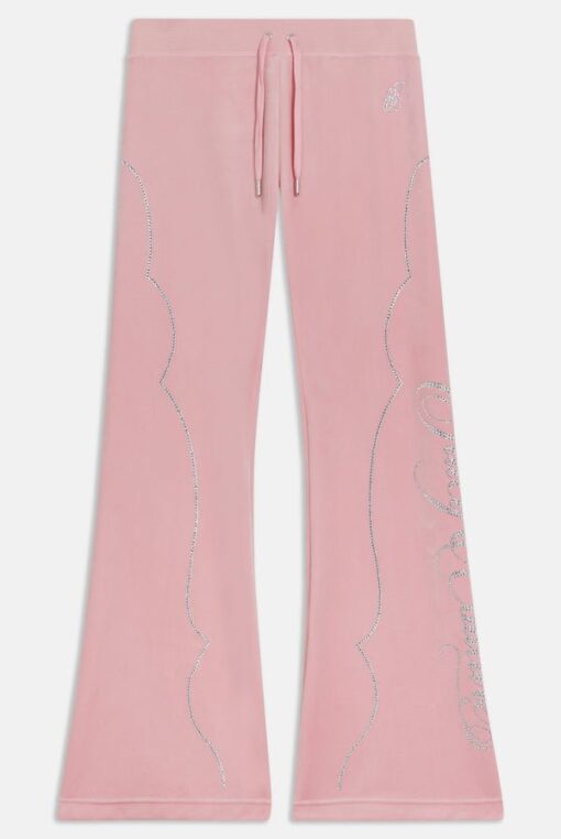 CANDY PINK LOW RISE WESTERN CLASSIC VELOUR DIAMANTE SWEATPANT