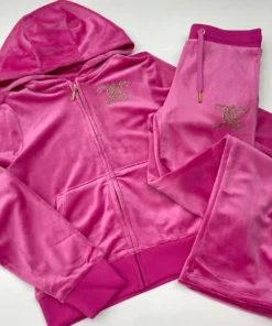 Juicy Couture Bright Velour Zip-Up Tracksuit – Pink