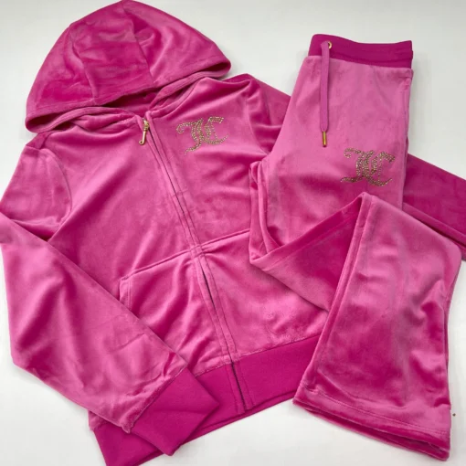 Juicy Couture Bright Velour Zip-Up Tracksuit – Pink