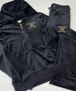 Juicy Couture Velour Zip-Up Tracksuit Black