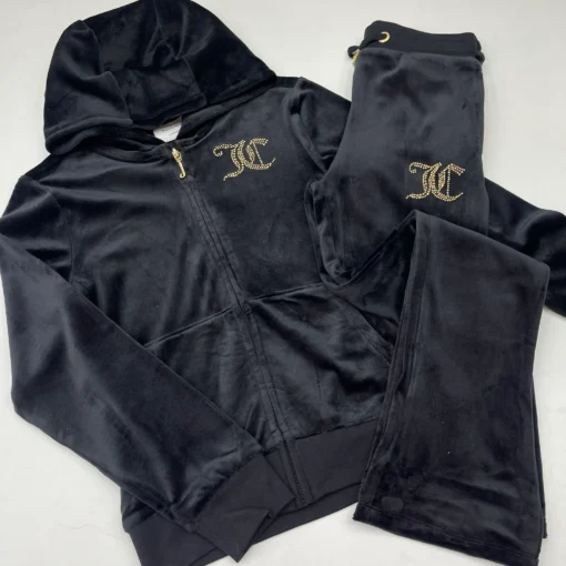 Juicy Couture Velour Zip-Up Tracksuit Black