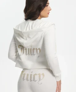 Ombre Big Bling Velour White Hoodie