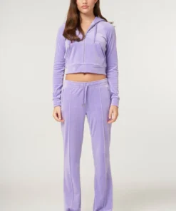 Purple diamante velour zip-up Tracksuit