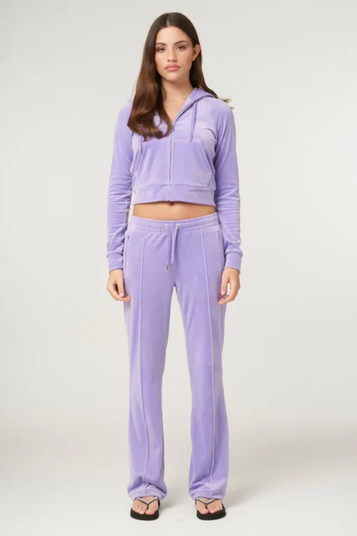 Purple diamante velour zip-up Tracksuit