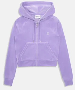 Purple diamante velour zip-up hoodie