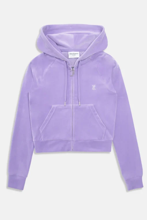 Purple diamante velour zip-up hoodie