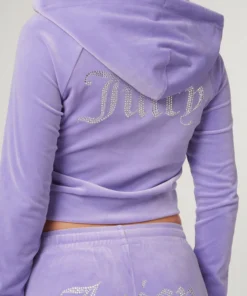 Purple diamante velour zip-up Tracksuit