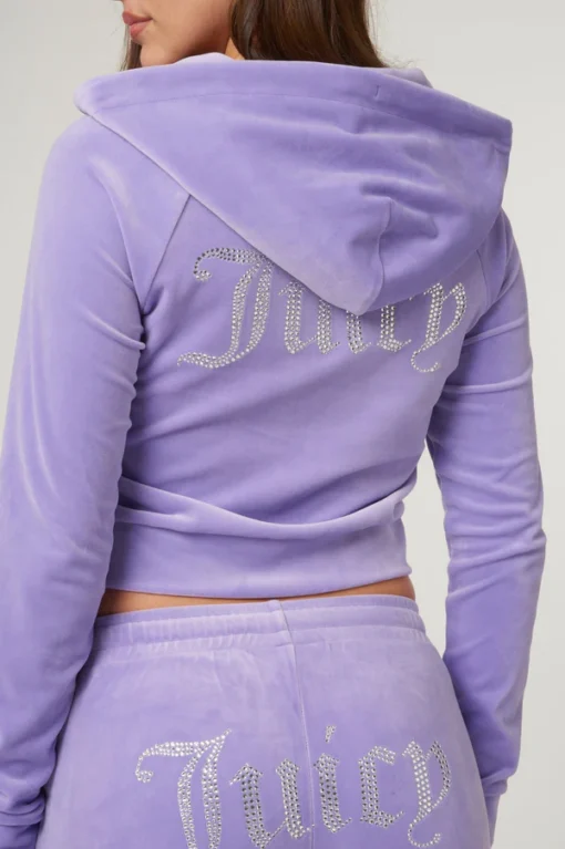 Purple diamante velour zip-up Tracksuit