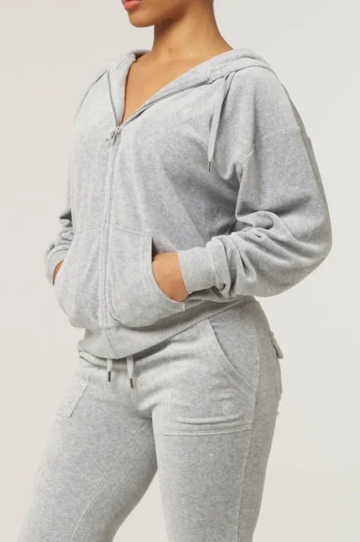 Silver marl classic velour oversized hoodie